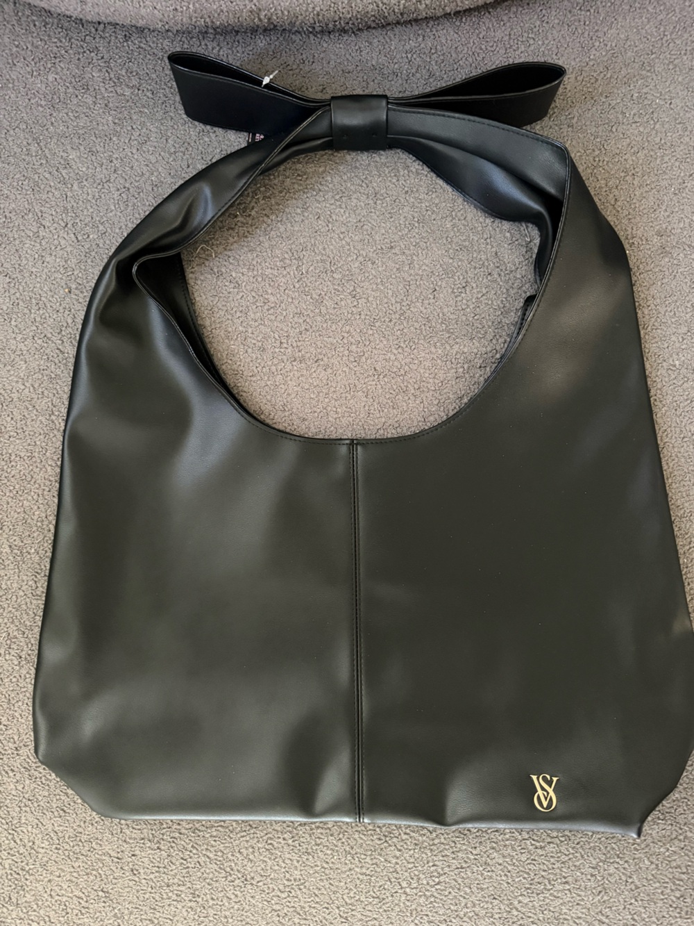 VS Classic Black Faux Leather Tote with Wide Strap